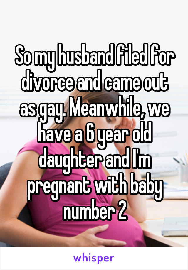 So my husband filed for divorce and came out as gay. Meanwhile, we have a 6 year old daughter and I'm pregnant with baby number 2