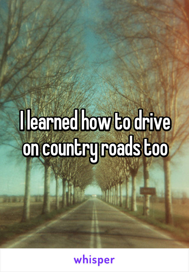 I learned how to drive on country roads too