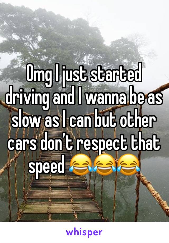 Omg I just started driving and I wanna be as slow as I can but other cars don’t respect that speed 😂😂😂
