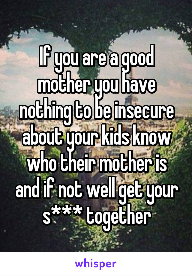 If you are a good mother you have nothing to be insecure about your kids know who their mother is and if not well get your s*** together