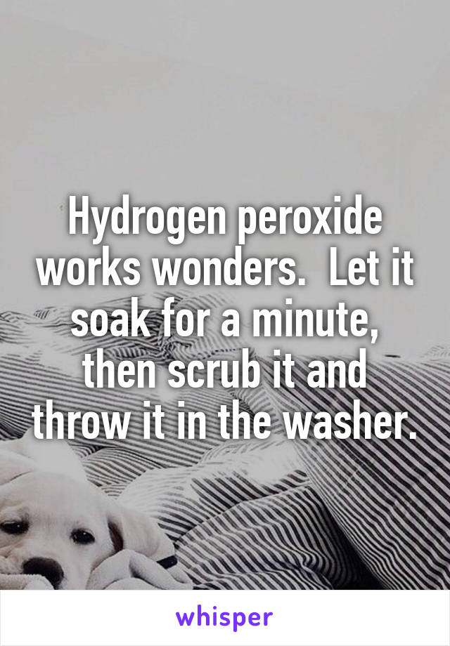 Hydrogen peroxide works wonders.  Let it soak for a minute, then scrub it and throw it in the washer.