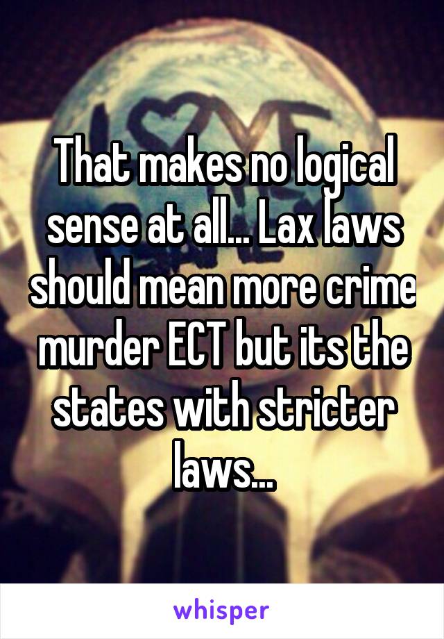 That makes no logical sense at all... Lax laws should mean more crime murder ECT but its the states with stricter laws...