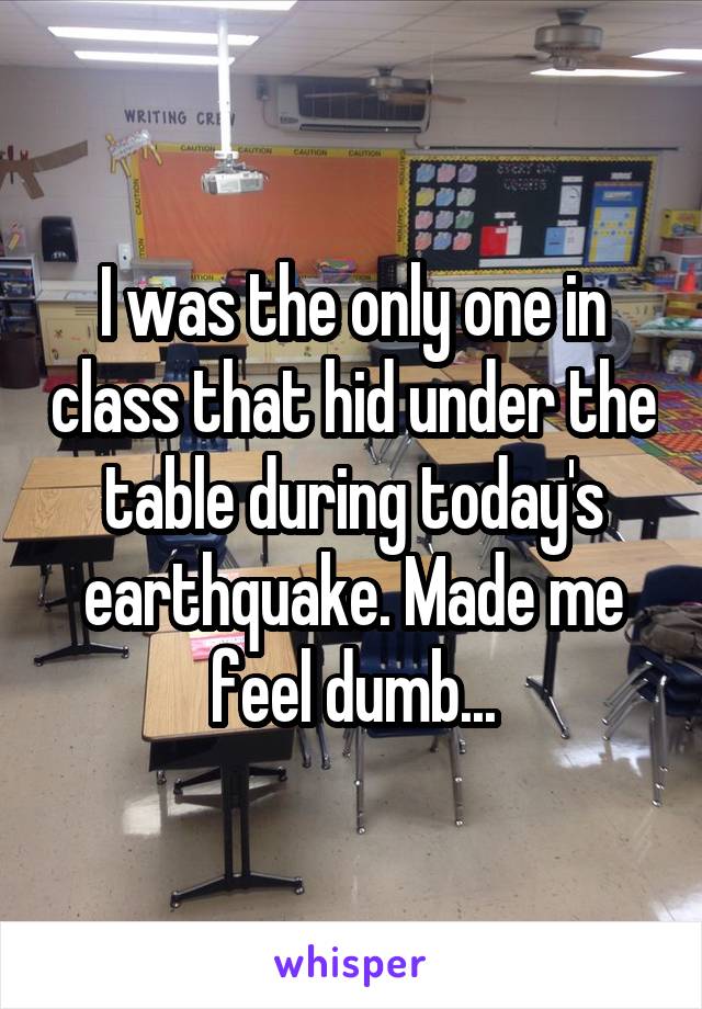 I was the only one in class that hid under the table during today's earthquake. Made me feel dumb...