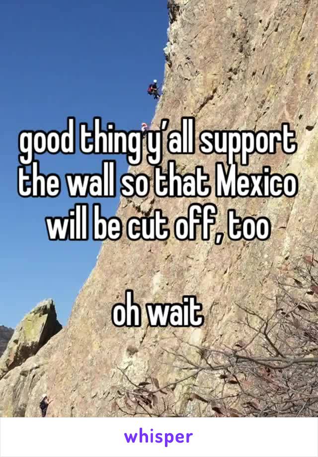 good thing y’all support the wall so that Mexico will be cut off, too

oh wait 