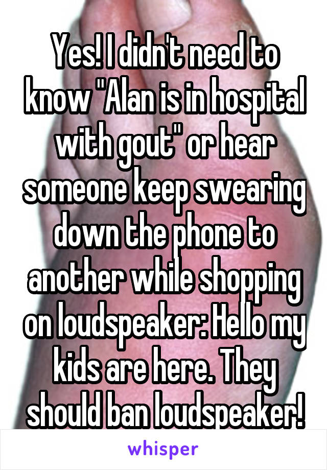 Yes! I didn't need to know "Alan is in hospital with gout" or hear someone keep swearing down the phone to another while shopping on loudspeaker: Hello my kids are here. They should ban loudspeaker!