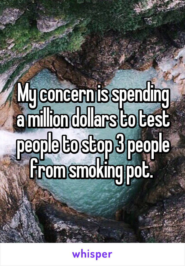 My concern is spending a million dollars to test people to stop 3 people from smoking pot. 