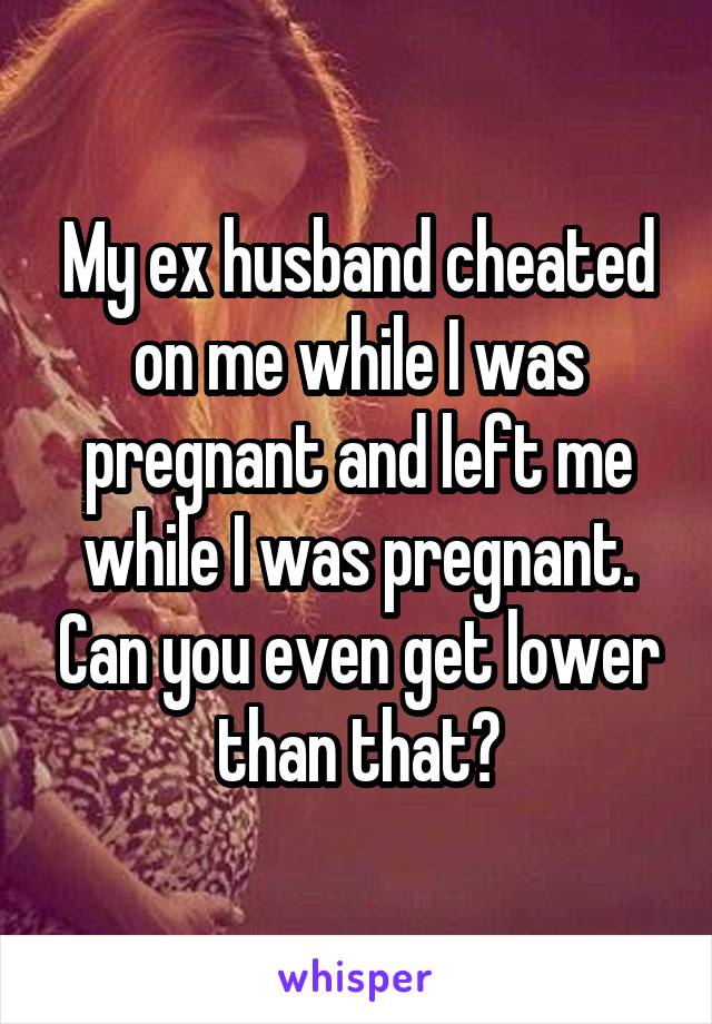 My ex husband cheated on me while I was pregnant and left me while I was pregnant. Can you even get lower than that?