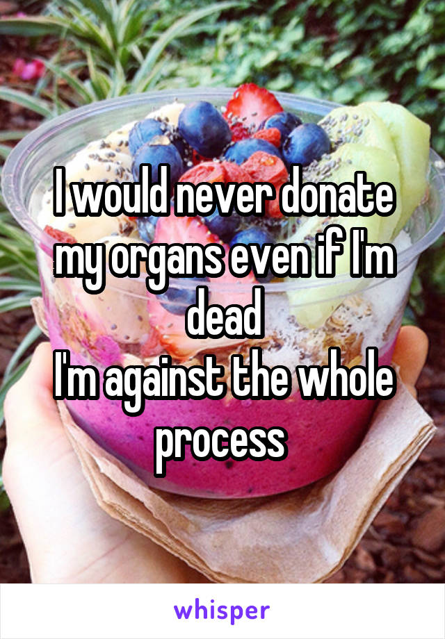 I would never donate my organs even if I'm dead
I'm against the whole process 