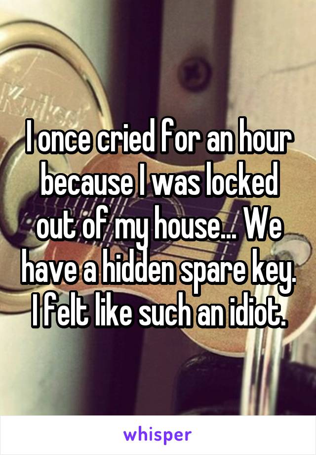 I once cried for an hour because I was locked out of my house... We have a hidden spare key. I felt like such an idiot.