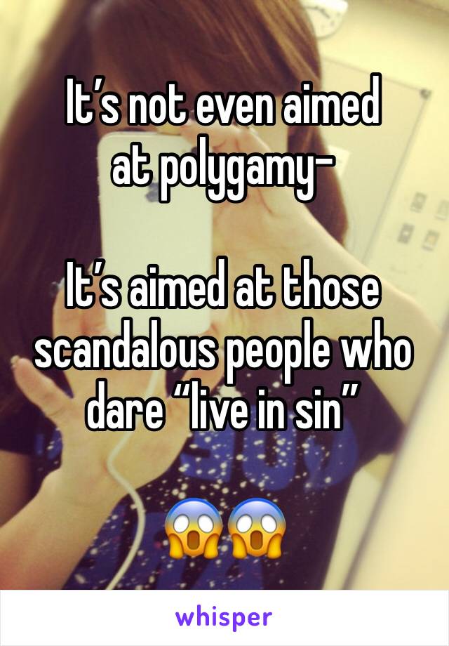 It’s not even aimed at polygamy-

It’s aimed at those scandalous people who dare “live in sin”

😱😱