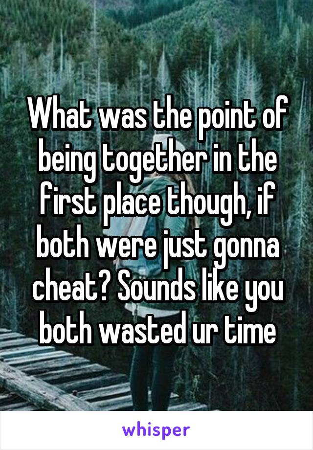 What was the point of being together in the first place though, if both were just gonna cheat? Sounds like you both wasted ur time