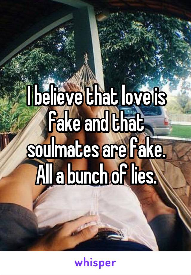 I believe that love is fake and that soulmates are fake.
All a bunch of lies.