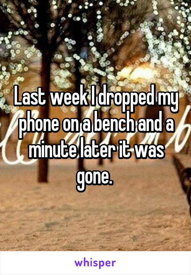 Last week I dropped my phone on a bench and a minute later it was gone. 