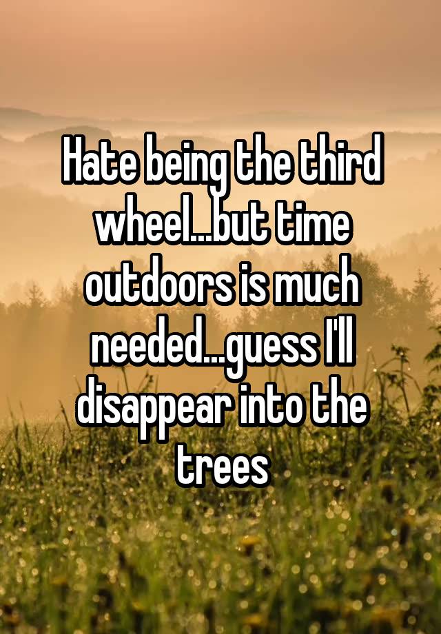 Hate being the third wheel...but time outdoors is much needed...guess I'll disappear into the trees