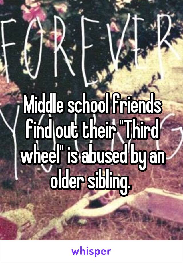 
Middle school friends find out their "Third wheel" is abused by an older sibling. 