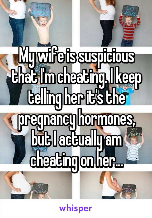My wife is suspicious that I'm cheating. I keep telling her it's the pregnancy hormones, but I actually am cheating on her...