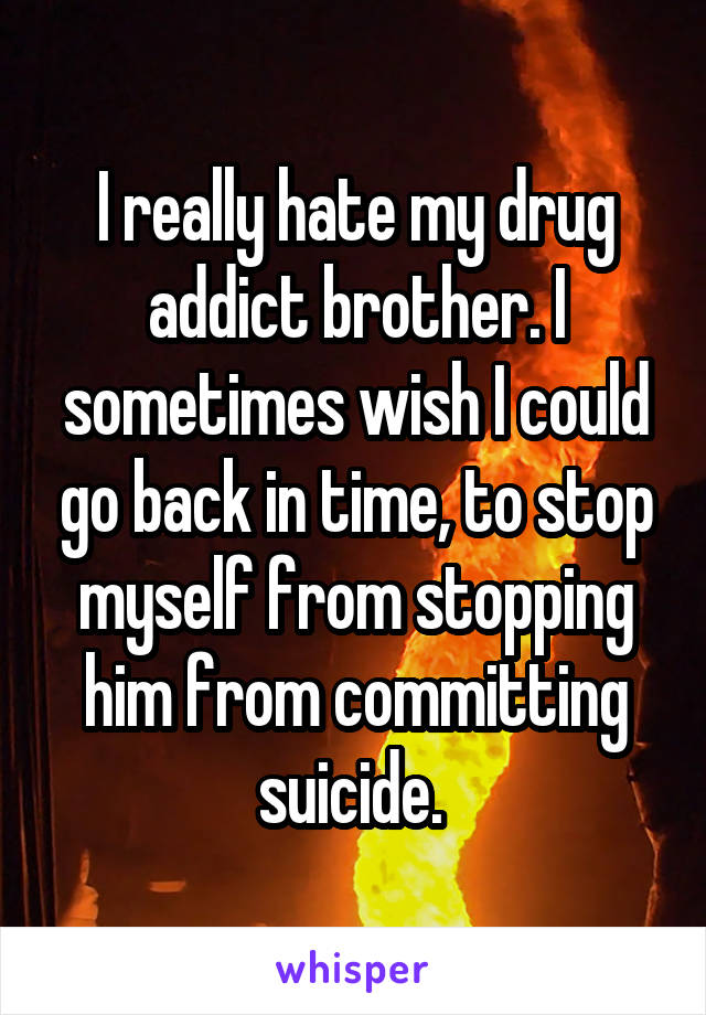 I really hate my drug addict brother. I sometimes wish I could go back in time, to stop myself from stopping him from committing suicide. 