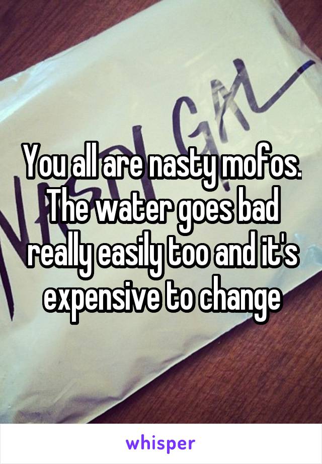 You all are nasty mofos. The water goes bad really easily too and it's expensive to change