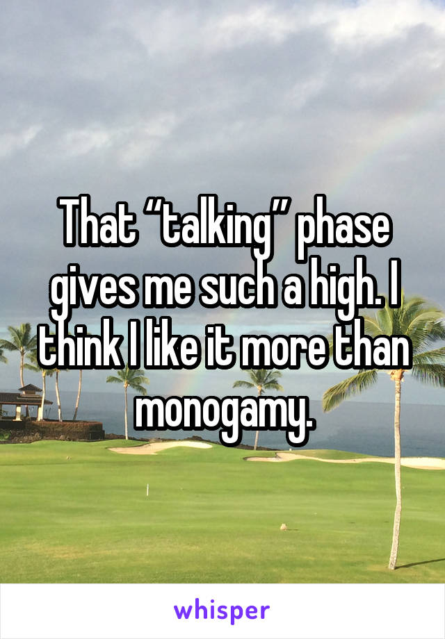 That “talking” phase gives me such a high. I think I like it more than monogamy.
