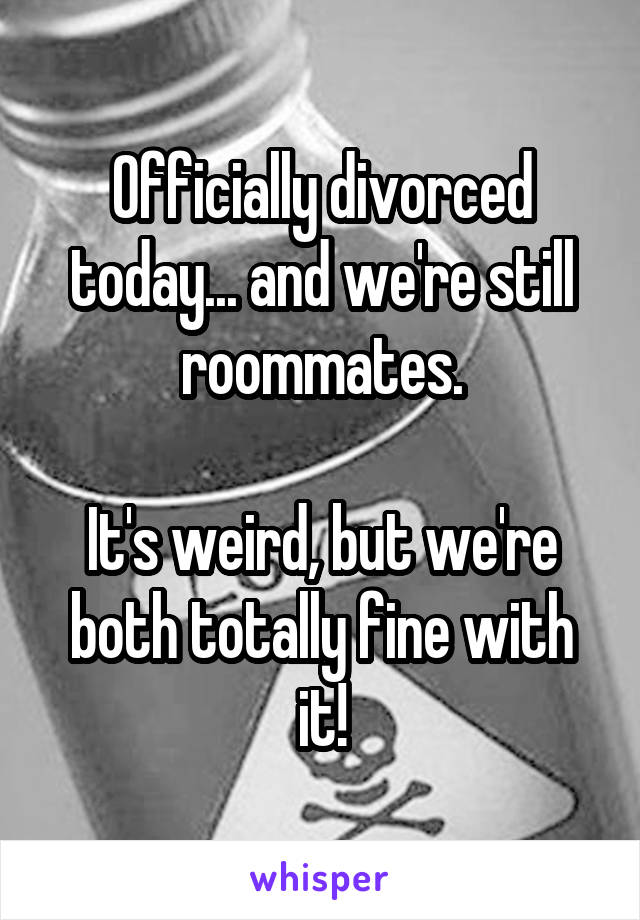 Officially divorced today... and we're still roommates.

It's weird, but we're both totally fine with it!