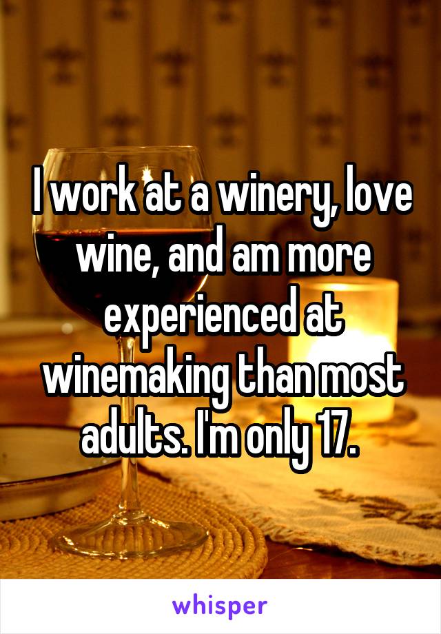 I work at a winery, love wine, and am more experienced at winemaking than most adults. I'm only 17. 
