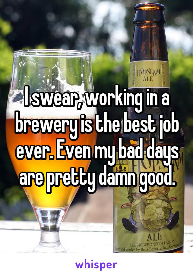 I swear, working in a brewery is the best job ever. Even my bad days are pretty damn good.