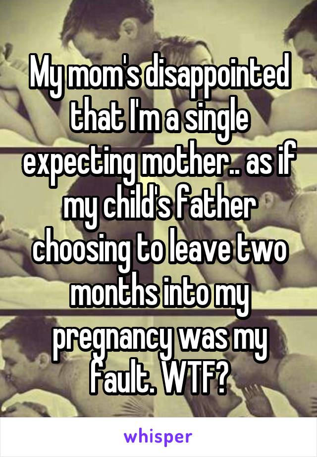 My mom's disappointed that I'm a single expecting mother.. as if my child's father choosing to leave two months into my pregnancy was my fault. WTF?