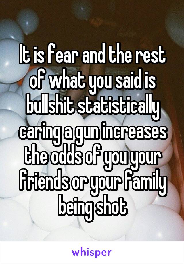 It is fear and the rest of what you said is bullshit statistically caring a gun increases the odds of you your friends or your family being shot