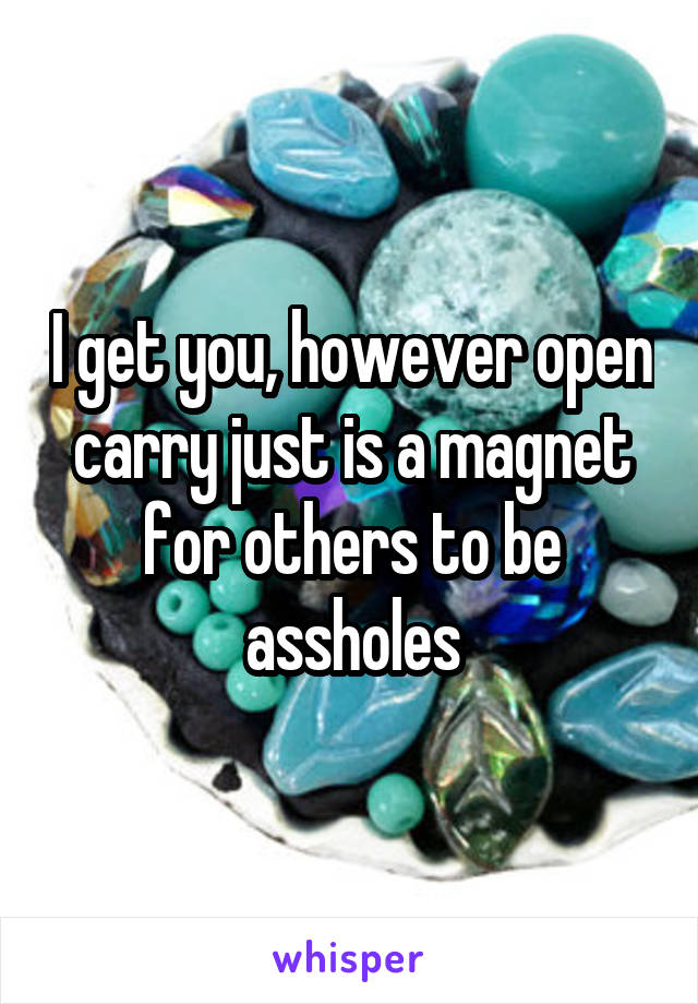 I get you, however open carry just is a magnet for others to be assholes