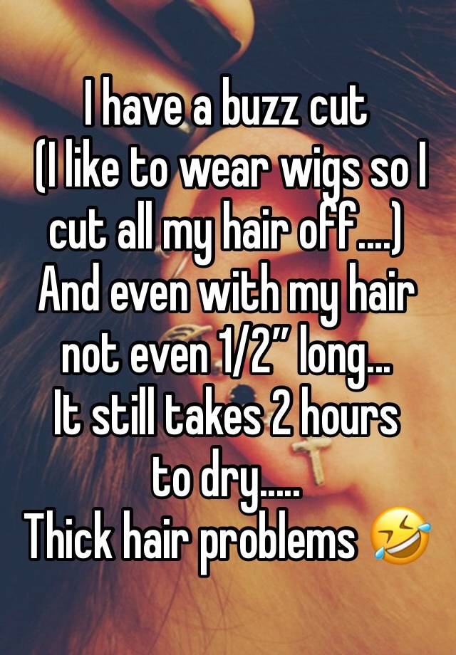 I have a buzz cut
 (I like to wear wigs so I cut all my hair off....)
And even with my hair not even 1/2” long...
It still takes 2 hours to dry.....
Thick hair problems 🤣