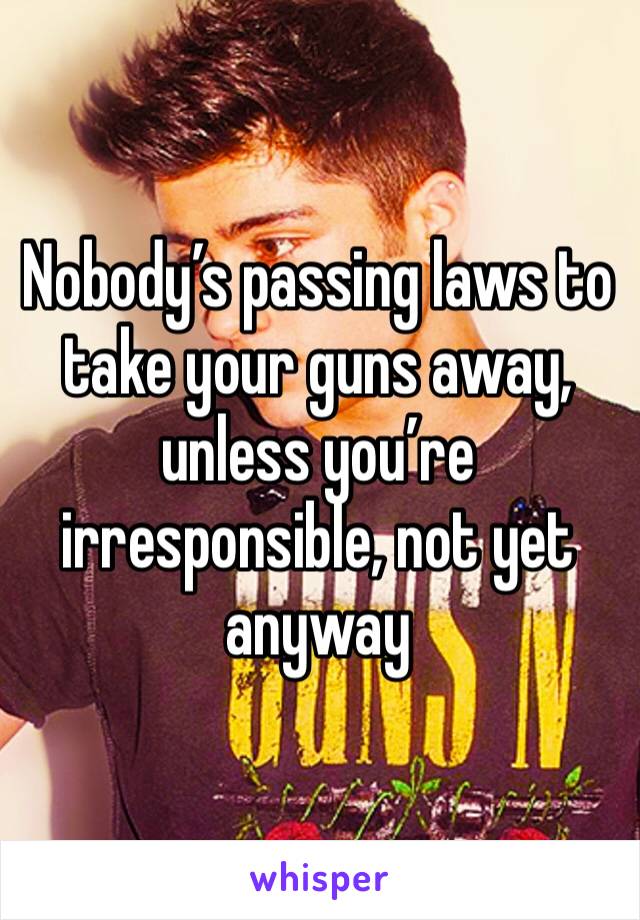 Nobody’s passing laws to take your guns away, unless you’re irresponsible, not yet anyway 