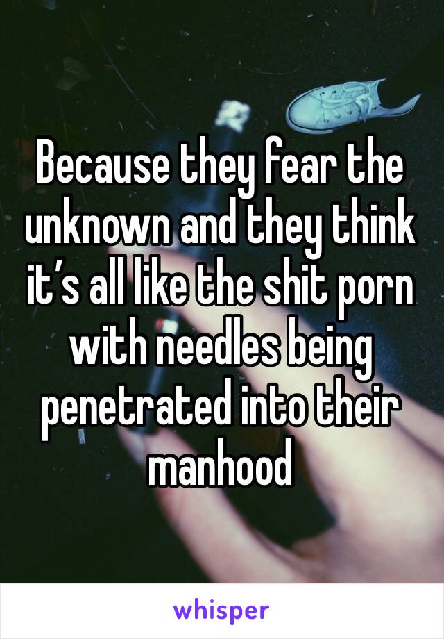 Because they fear the unknown and they think it’s all like the shit porn with needles being penetrated into their manhood
