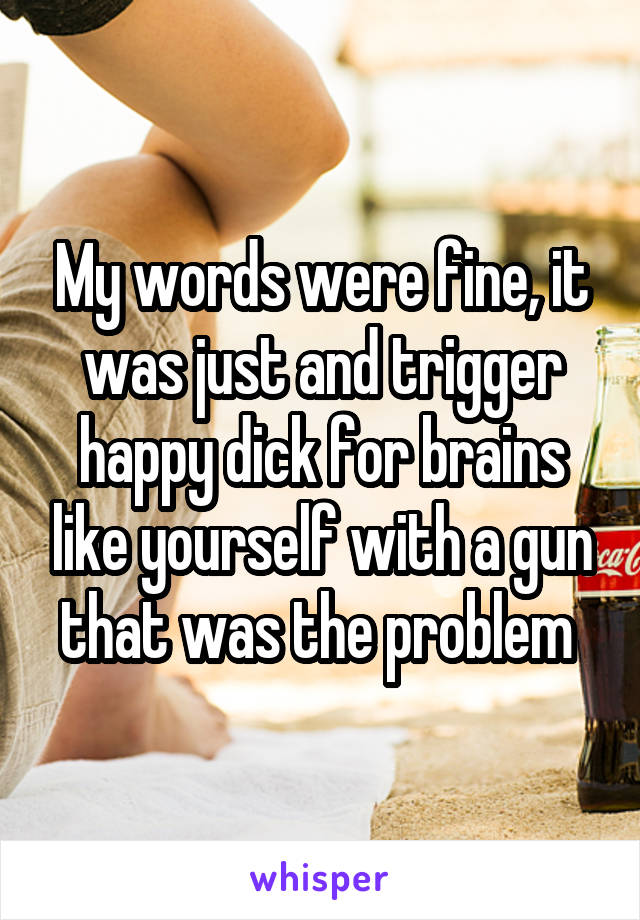 My words were fine, it was just and trigger happy dick for brains like yourself with a gun that was the problem 