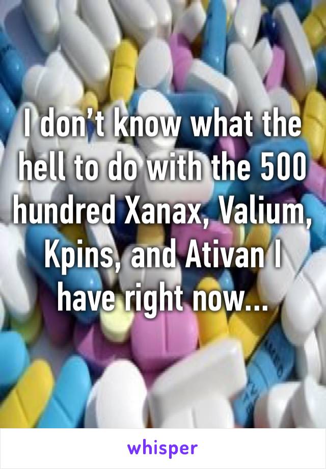 I don’t know what the hell to do with the 500 hundred Xanax, Valium, Kpins, and Ativan I have right now...