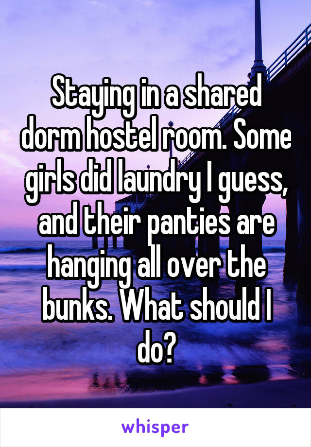 Staying in a shared dorm hostel room. Some girls did laundry I guess, and their panties are hanging all over the bunks. What should I do?