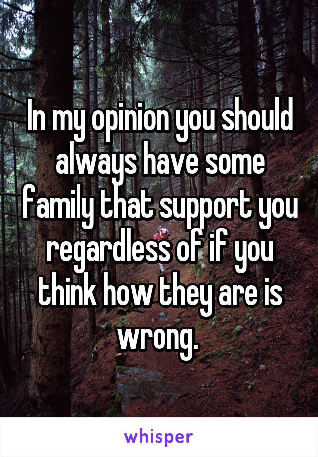 In my opinion you should always have some family that support you regardless of if you think how they are is wrong. 