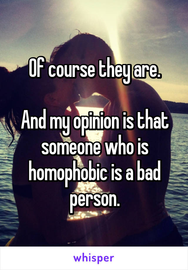 Of course they are.

And my opinion is that someone who is homophobic is a bad person.