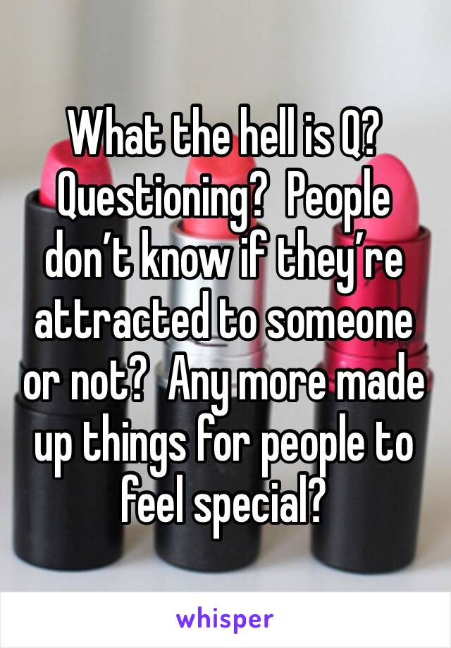 What the hell is Q?  Questioning?  People don’t know if they’re attracted to someone or not?  Any more made up things for people to feel special?