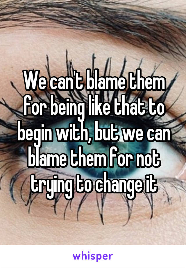 We can't blame them for being like that to begin with, but we can blame them for not trying to change it