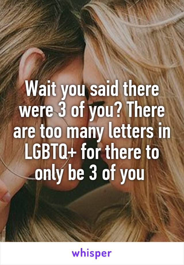 Wait you said there were 3 of you? There are too many letters in LGBTQ+ for there to only be 3 of you 