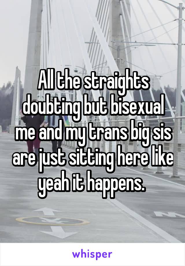 All the straights doubting but bisexual me and my trans big sis are just sitting here like yeah it happens. 