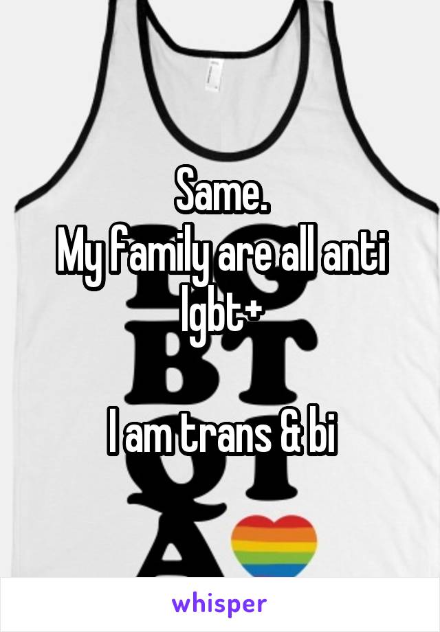 Same.
My family are all anti lgbt+

I am trans & bi