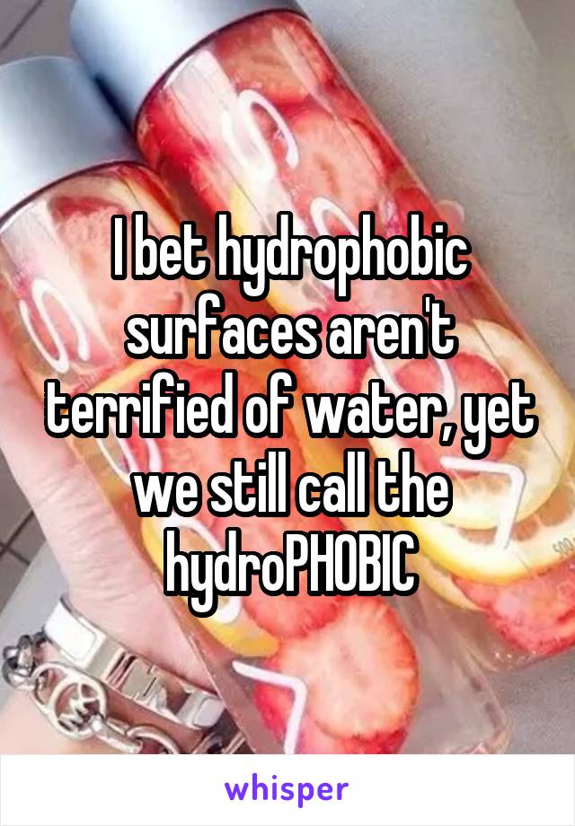 I bet hydrophobic surfaces aren't terrified of water, yet we still call the hydroPHOBIC