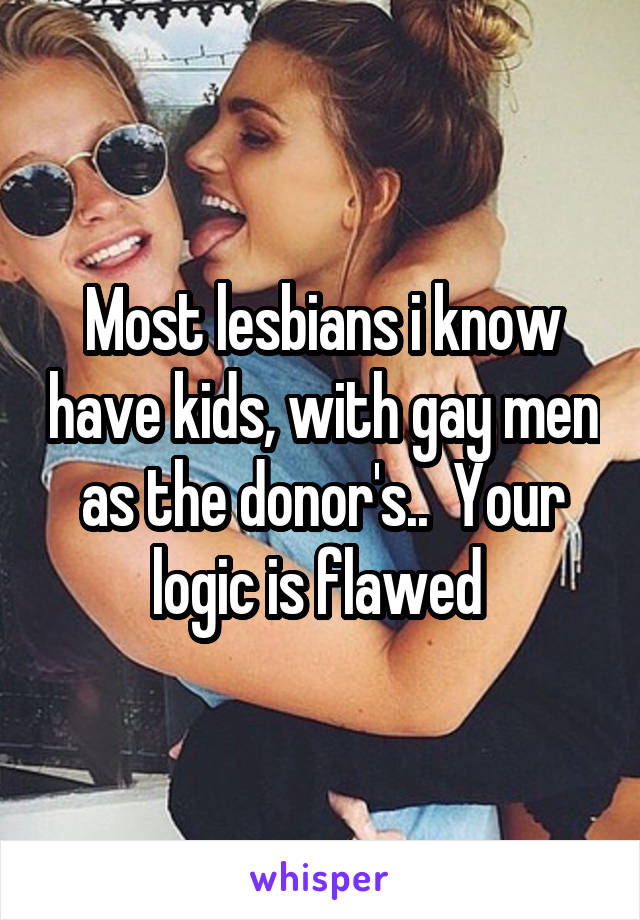 Most lesbians i know have kids, with gay men as the donor's..  Your logic is flawed 