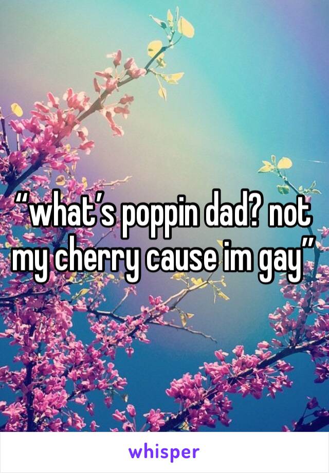 “what’s poppin dad? not my cherry cause im gay”