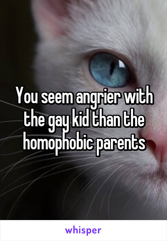 You seem angrier with the gay kid than the homophobic parents