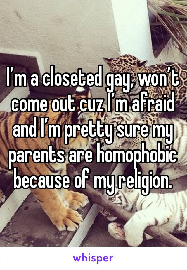 I’m a closeted gay, won’t come out cuz I’m afraid and I’m pretty sure my parents are homophobic because of my religion.
