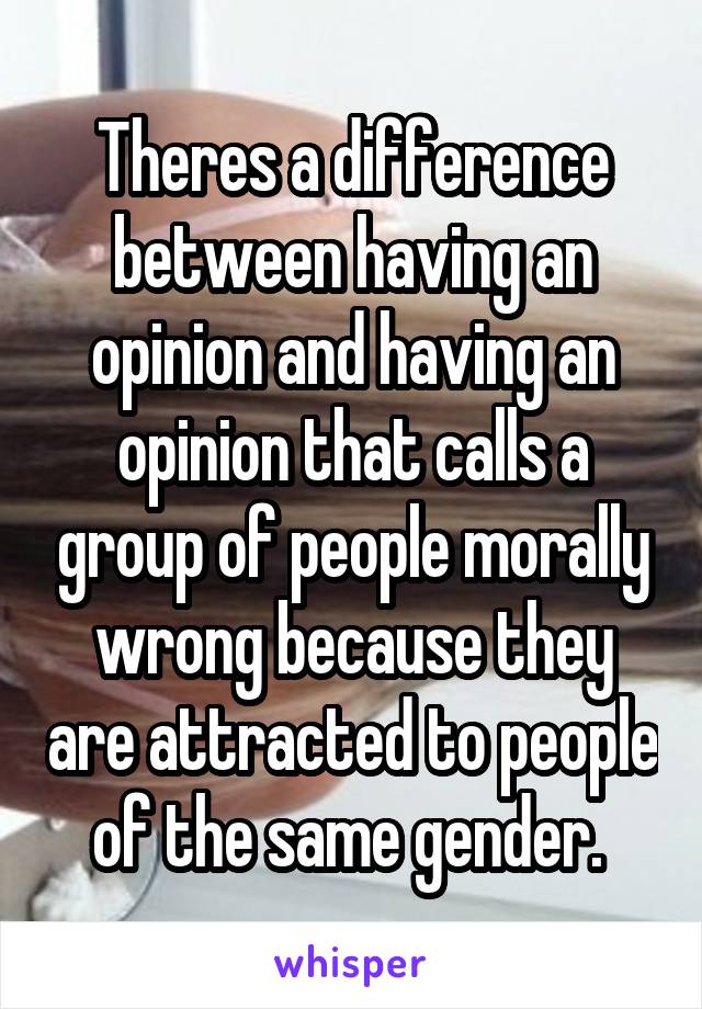 Theres a difference between having an opinion and having an opinion that calls a group of people morally wrong because they are attracted to people of the same gender. 