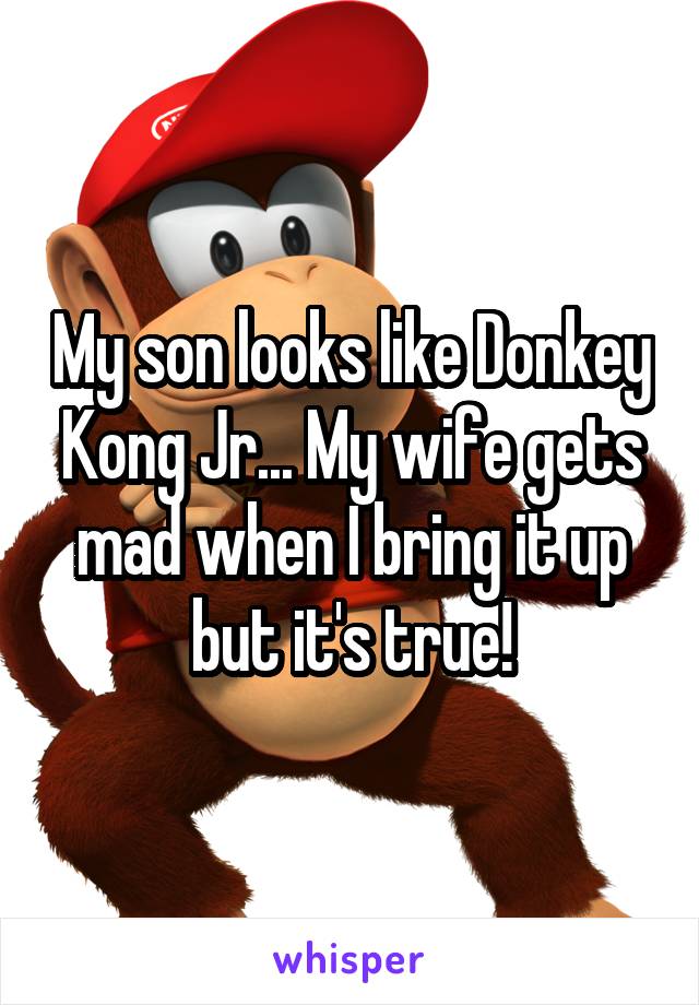 My son looks like Donkey Kong Jr... My wife gets mad when I bring it up but it's true!