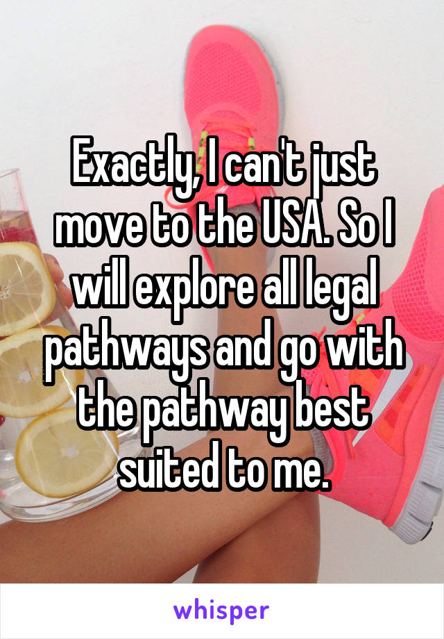 Exactly, I can't just move to the USA. So I will explore all legal pathways and go with the pathway best suited to me.